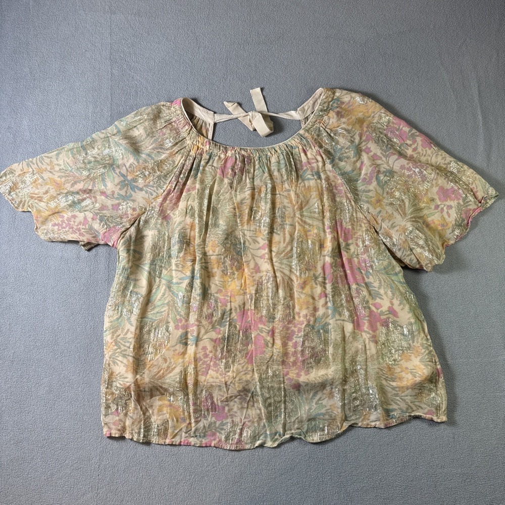Loft Shimmery Floral Blouse XL Semi Sheer Fully Lined Boho Peasant